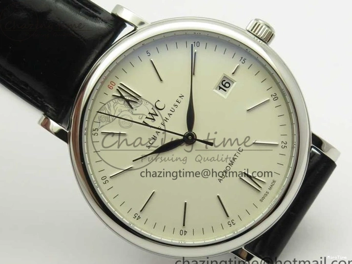 MIROTIME 0217 Portofino Automatic SS FKF 1:1 Best Edition White Dial SS Markers on Black Leather Strap A QuickDry 7138